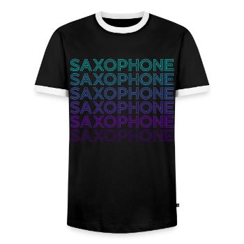 Saxophone player Saxophonist Saxist Sax Retro - Men's Ringer Shirt - black/white - Front - AI Model Female 172 light (172cm) & AI Model Male 178 light (178cm)