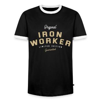 Iron Worker Funny Job Title Profession Birthday - Men's Ringer Shirt - black/white - Front - AI Model Female 172 light (172cm) & AI Model Male 178 light (178cm)