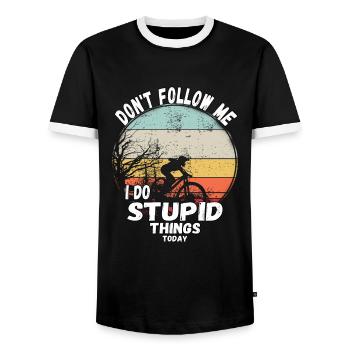 Ne me suivez pas, je fais des choses stupides en VTT - T-shirt contrasté Homme - noir/blanc - Devant - AI Model Female 172 light (172cm) & AI Model Male 178 light (178cm)