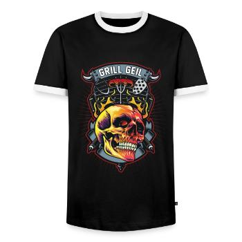 Grill grill maître BBQ - T-shirt contrasté Homme - noir/blanc - Devant - AI Model Female 172 light (172cm) & AI Model Male 178 light (178cm)