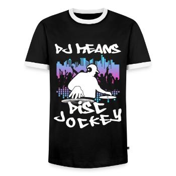 DJ Geschenk Musik Discjockey Disco Techno Rave - Männer Kontrast-T-Shirt - Schwarz/Weiß - Vorne - AI Model Female 172 light (172cm) & AI Model Male 178 light (178cm)
