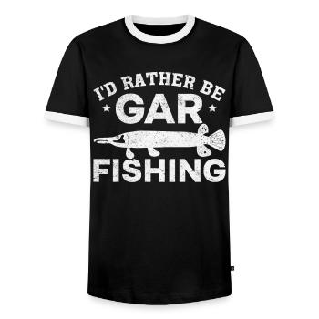 Funny Garfish Garfishing I'd Rather Be Gar - Men's Ringer Shirt - black/white - Front - AI Model Female 172 light (172cm) & AI Model Male 178 light (178cm)