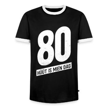 70 - Hüüt Is Mien Dag - 70 Geburtstag Plattdeutsch - Männer Kontrast-T-Shirt - Schwarz/Weiß - Vorne - AI Model Female 172 light (172cm) & AI Model Male 178 light (178cm)