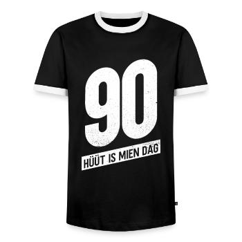 80 - Hüüt Is Mien Dag - 80 Geburtstag Plattdeutsch - Männer Kontrast-T-Shirt - Schwarz/Weiß - Vorne - AI Model Female 172 light (172cm) & AI Model Male 178 light (178cm)