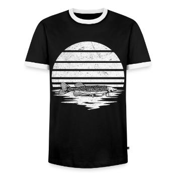 Gar Fishing Garfishing Sunset Garfish - Men's Ringer Shirt - black/white - Front - AI Model Female 172 light (172cm) & AI Model Male 178 light (178cm)
