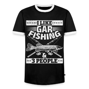 I like Gar Fishing & 3 people Garfishes Garfish - Men's Ringer Shirt - black/white - Front - AI Model Female 172 light (172cm) & AI Model Male 178 light (178cm)