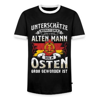Ostdeutschland Geschenk Osten Ossi DDR Ostalgie - Männer Kontrast-T-Shirt - Schwarz/Weiß - Vorne - AI Model Female 172 light (172cm) & AI Model Male 178 light (178cm)