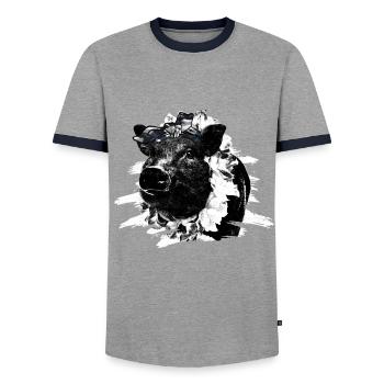 Pig Tshirt Children Women Piglet Piglet Piglet - Men's Ringer Shirt - grey/navy  - Front - AI Model Female 172 light (172cm) & AI Model Male 178 light (178cm)