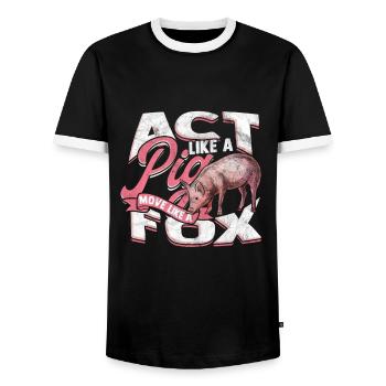 Pig Gift Piglet Kids Piglet Pig Pig - Men's Ringer Shirt - black/white - Front - AI Model Female 172 light (172cm) & AI Model Male 178 light (178cm)