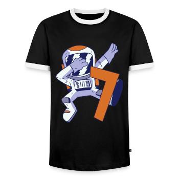 7th Birthday Astronaut 7 Years Space Galaxy - Men's Ringer Shirt - black/white - Front - AI Model Female 172 light (172cm) & AI Model Male 178 light (178cm)