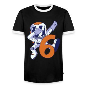 6th Birthday Astronaut 6 Years Space Galaxy - Men's Ringer Shirt - black/white - Front - AI Model Female 172 light (172cm) & AI Model Male 178 light (178cm)