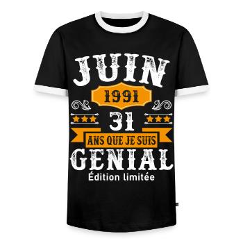 31 Ans Anniversaire Vintage Né(e) en Juin 1991 - T-shirt contrasté Homme - noir/blanc - Devant - AI Model Female 172 light (172cm) & AI Model Male 178 light (178cm)