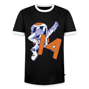 14th Birthday Astronaut 14 Years Space Galaxy - Men's Ringer Shirt - black/white - Front - AI Model Female 172 light (172cm) & AI Model Male 178 light (178cm)