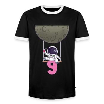 9. Geburtstag Astronaut 9 Jahre Weltraum Galaxie - Männer Kontrast-T-Shirt - Schwarz/Weiß - Vorne - AI Model Female 172 light (172cm) & AI Model Male 178 light (178cm)
