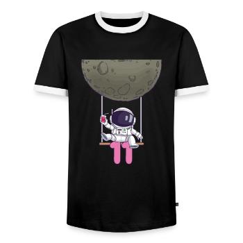 11. Geburtstag Astronaut 11 Jahre Weltraumgalaxie - Männer Kontrast-T-Shirt - Schwarz/Weiß - Vorne - AI Model Female 172 light (172cm) & AI Model Male 178 light (178cm)