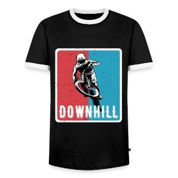 Downhill Mountain Bike MTB RetroVintage - Men's Ringer Shirt - black/white - Front - AI Model Female 172 light (172cm) & AI Model Male 178 light (178cm)