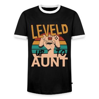 Leveld up to Aunt Gaming Zocken - T-shirt contrasté Homme - noir/blanc - Devant - AI Model Female 172 light (172cm) & AI Model Male 178 light (178cm)