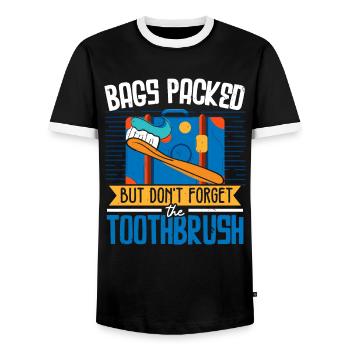 Sacs emballés, mais n’oubliez pas la brosse à dents - T-shirt contrasté Homme - noir/blanc - Devant - AI Model Female 172 light (172cm) & AI Model Male 178 light (178cm)