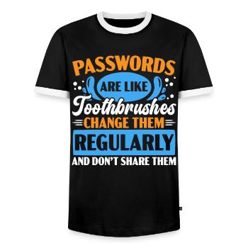 Passwörter sind wie Zahnbürsten Zahnärzte Zähne - Männer Kontrast-T-Shirt - Schwarz/Weiß - Vorne - AI Model Female 172 light (172cm) & AI Model Male 178 light (178cm)