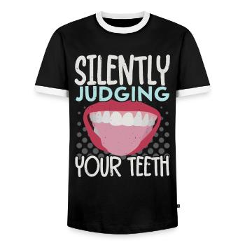 Stille Beurteilung Ihrer Zähne Zahnarzt Zahnheilku - Männer Kontrast-T-Shirt - Schwarz/Weiß - Vorne - AI Model Female 172 light (172cm) & AI Model Male 178 light (178cm)