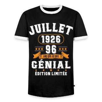 96 Ans Anniversaire Vintage Né(e) en Juillet 1926 - T-shirt contrasté Homme - noir/blanc - Devant - AI Model Female 172 light (172cm) & AI Model Male 178 light (178cm)