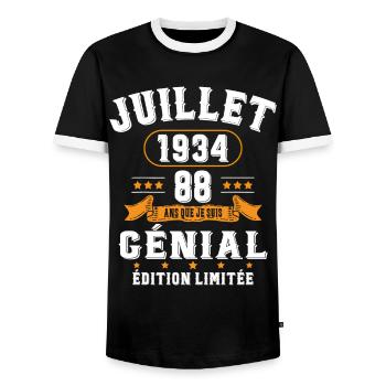 88 Ans Anniversaire Vintage Né(e) en Juillet 1934 - T-shirt contrasté Homme - noir/blanc - Devant - AI Model Female 172 light (172cm) & AI Model Male 178 light (178cm)