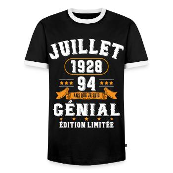 94 Ans Anniversaire Vintage Né(e) en Juillet 1928 - T-shirt contrasté Homme - noir/blanc - Devant - AI Model Female 172 light (172cm) & AI Model Male 178 light (178cm)