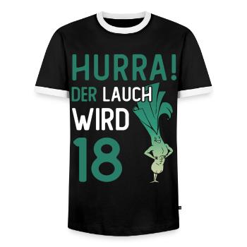 Hurra der Lauch wird 18 - Männer Kontrast-T-Shirt - Schwarz/Weiß - Vorne - AI Model Female 172 light (172cm) & AI Model Male 178 light (178cm)