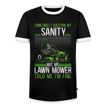 Tondeuse à gazon Mowing Papa Père - T-shirt contrasté Homme - noir/blanc - Devant - AI Model Female 172 light (172cm) & AI Model Male 178 light (178cm)