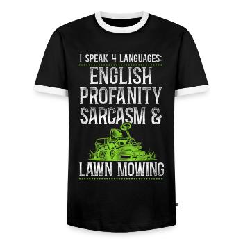 Lawn Mower Mowing Dad Father - Männer Kontrast-T-Shirt - Schwarz/Weiß - Vorne - AI Model Female 172 light (172cm) & AI Model Male 178 light (178cm)