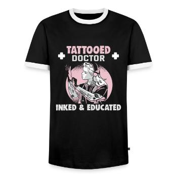 Doktor Medizin Tattooed Doctor Inked & Educated - Männer Kontrast-T-Shirt - Schwarz/Weiß - Vorne - AI Model Female 172 light (172cm) & AI Model Male 178 light (178cm)