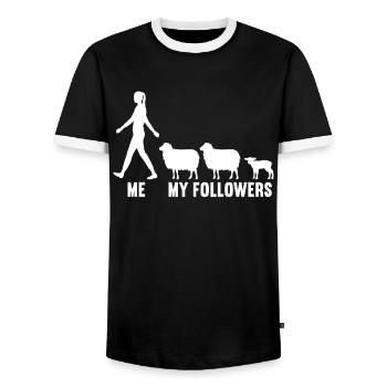 Me and my followers Farmer Sheep Sheep - Men's Ringer Shirt - black/white - Front - AI Model Female 172 light (172cm) & AI Model Male 178 light (178cm)
