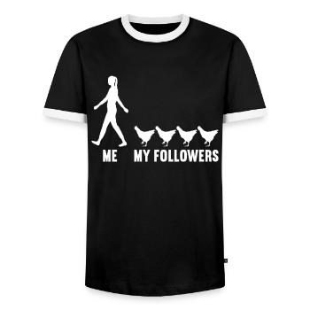 Me and my followers farmer chicken chickens - Men's Ringer Shirt - black/white - Front - AI Model Female 172 light (172cm) & AI Model Male 178 light (178cm)
