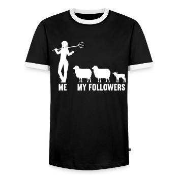 Me and my followers Farmer Sheep Sheep - Men's Ringer Shirt - black/white - Front - AI Model Female 172 light (172cm) & AI Model Male 178 light (178cm)