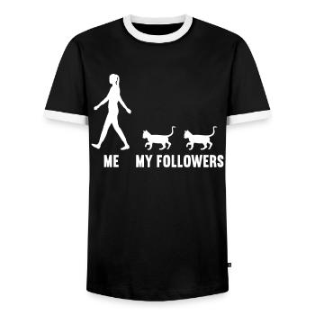 Ich und meine Follower Katze Mieze Kätzchen Katzen - Männer Kontrast-T-Shirt - Schwarz/Weiß - Vorne - AI Model Female 172 light (172cm) & AI Model Male 178 light (178cm)