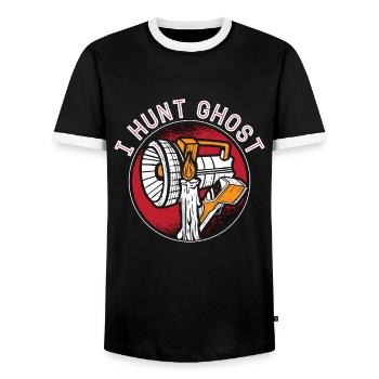 Ghost Hunter Ghost Hunt Ghost Paranormal Gift - Men's Ringer Shirt - black/white - Front - AI Model Female 172 light (172cm) & AI Model Male 178 light (178cm)