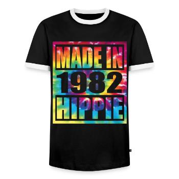 Hippie Birthday 1982 - Männer Kontrast-T-Shirt - Schwarz/Weiß - Vorne - AI Model Female 172 light (172cm) & AI Model Male 178 light (178cm)