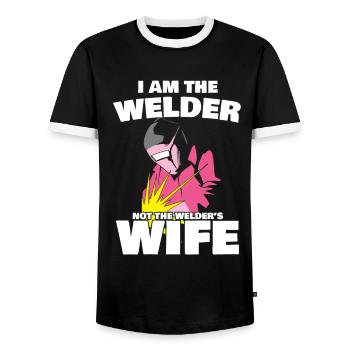 Schweißerin Spruch Design für Metallbauer - Männer Kontrast-T-Shirt - Schwarz/Weiß - Vorne - AI Model Female 172 light (172cm) & AI Model Male 178 light (178cm)