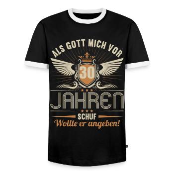 Als Gott mich vor 30 Jahren schuf wollte angeben - Männer Kontrast-T-Shirt - Schwarz/Weiß - Vorne - AI Model Female 172 light (172cm) & AI Model Male 178 light (178cm)