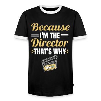 Director Filmmaker Feature Film Film - Men's Ringer Shirt - black/white - Front - AI Model Female 172 light (172cm) & AI Model Male 178 light (178cm)