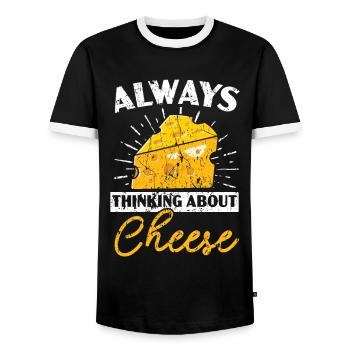 Always think of cheese Cheesy Cheese Foodie - Men's Ringer Shirt - black/white - Front - AI Model Female 172 light (172cm) & AI Model Male 178 light (178cm)