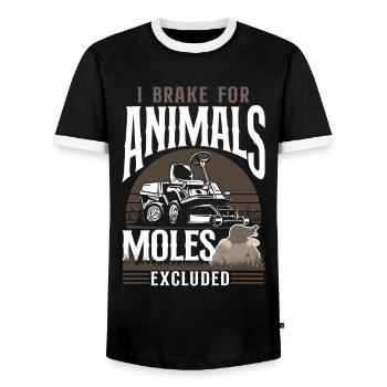Tondeuse à gazon Mowing Papa Père - T-shirt contrasté Homme - noir/blanc - Devant - AI Model Female 172 light (172cm) & AI Model Male 178 light (178cm)