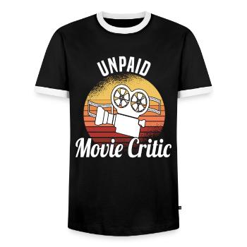 Filmkritiker Filmrezensent Spielfilm Film - Männer Kontrast-T-Shirt - Schwarz/Weiß - Vorne - AI Model Female 172 light (172cm) & AI Model Male 178 light (178cm)