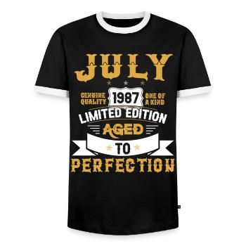 Anniversaire Juillet 1987 né Vintage - T-shirt contrasté Homme - noir/blanc - Devant - AI Model Female 172 light (172cm) & AI Model Male 178 light (178cm)