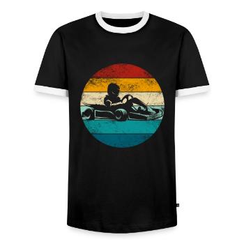Go Kart Driver - Kart Driver Race - Men's Ringer Shirt - black/white - Front - AI Model Female 172 light (172cm) & AI Model Male 178 light (178cm)