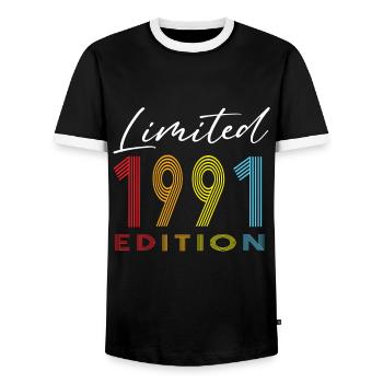 Limited Edition 1991 - Men's Ringer Shirt - black/white - Front - AI Model Female 172 light (172cm) & AI Model Male 178 light (178cm)