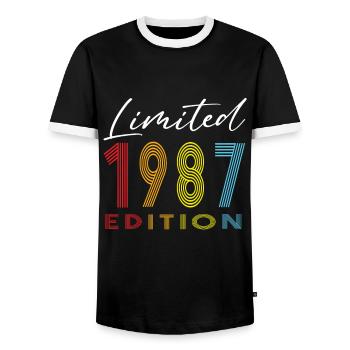 Limited Edition 1987 - Männer Kontrast-T-Shirt - Schwarz/Weiß - Vorne - AI Model Female 172 light (172cm) & AI Model Male 178 light (178cm)