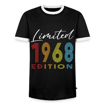 Limited Edition 1968 - Men's Ringer Shirt - black/white - Front - AI Model Female 172 light (172cm) & AI Model Male 178 light (178cm)