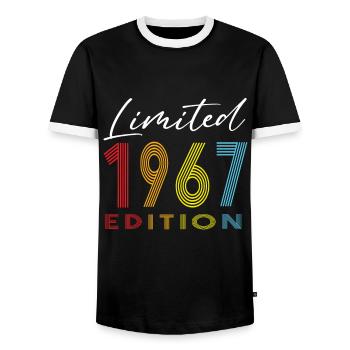 Limited Edition 1967 - Men's Ringer Shirt - black/white - Front - AI Model Female 172 light (172cm) & AI Model Male 178 light (178cm)