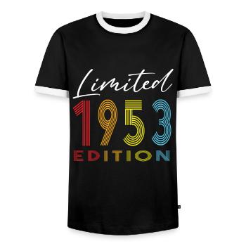 Limited Edition 1953 - Men's Ringer Shirt - black/white - Front - AI Model Female 172 light (172cm) & AI Model Male 178 light (178cm)
